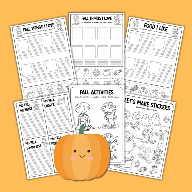 Free Fall Writing List Worksheets for Kids