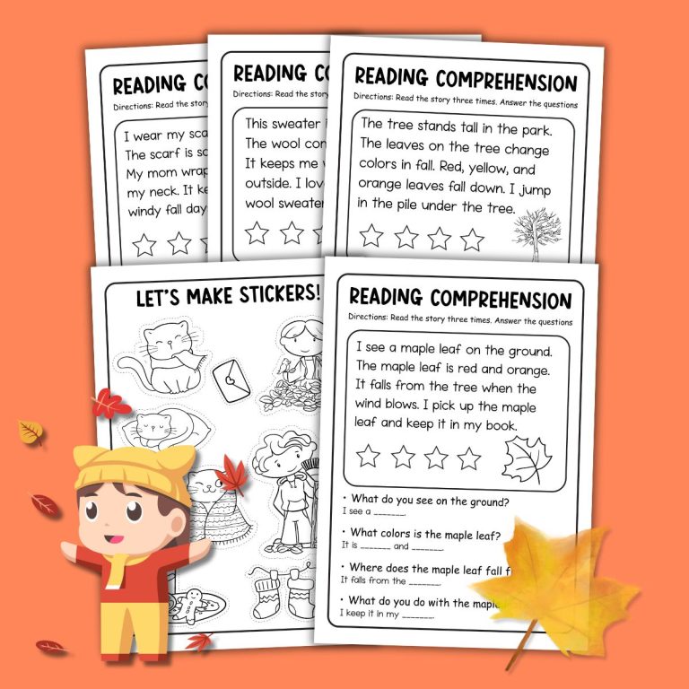 Free Fall Reading Comprehension Worksheets for Kids