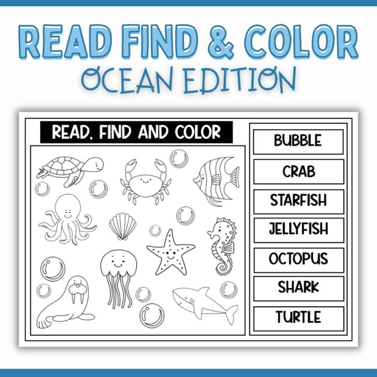 Read, Find & Color Ocean Animals